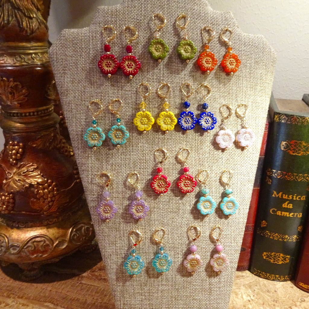 Handcrafted Artisanal Earrings With Whimsical Czech Windflowers In 12 Colors